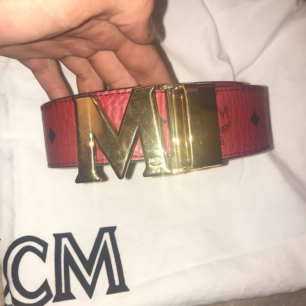 Red and gold mcm belt